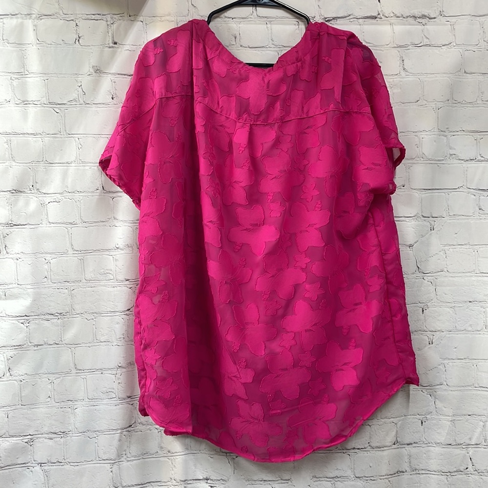 Investments II 1x hot pink Barbiecore appliqué floral sheer top - Picture 5 of 6